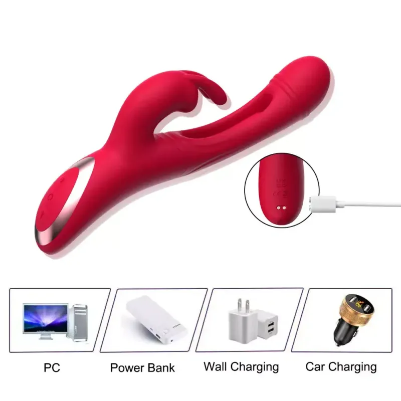 Vibrador 3 en 1 Dildo + Estimulador de Clítoris + Estimulador punto G Recargable USB